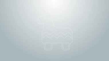 Mavi çizgi Pinata simgesi gri arkaplanda izole edildi. Meksika geleneksel doğum günü oyuncağı. 4K Video hareketli grafik canlandırması