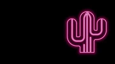 Parlayan neon hattı Kaktüs simgesi siyah arkaplanda izole edildi. 4K Video hareketli grafik canlandırması