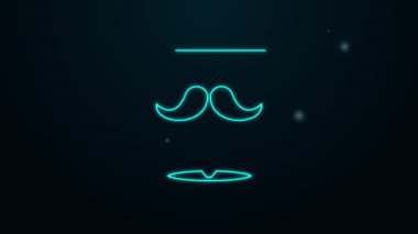 Parlayan neon çizgisi Bıyık simgesi siyah arkaplanda izole edildi. Berber dükkanı sembolü. Yüz kılı stili. 4K Video hareketli grafik canlandırması