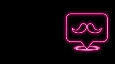 Parlayan neon çizgisi Bıyık simgesi siyah arkaplanda izole edildi. Berber dükkanı sembolü. Yüz kılı stili. 4K Video hareketli grafik canlandırması