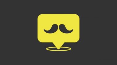 Sarı Bıyık simgesi gri arkaplanda izole edildi. Berber dükkanı sembolü. Yüz kılı stili. 4K Video hareketli grafik canlandırması