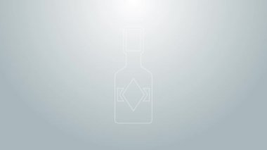 Mavi çizgi Tabasco sos simgesi gri arkaplanda izole edilmiş. Kırmızı biberli baharatlı biber sosu. 4K Video hareketli grafik canlandırması