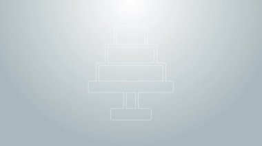 Mavi çizgi kek simgesi gri arkaplanda izole edildi. Doğum günün kutlu olsun. 4K Video hareketli grafik canlandırması