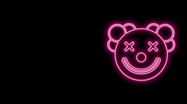 Parlayan neon hattı palyaço kafası simgesi siyah arkaplanda izole edildi. 4K Video hareketli grafik canlandırması