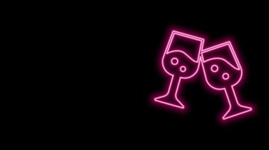 Parlayan neon hattı. Siyah arka planda izole edilmiş şampanya ikonu. 4K Video hareketli grafik canlandırması