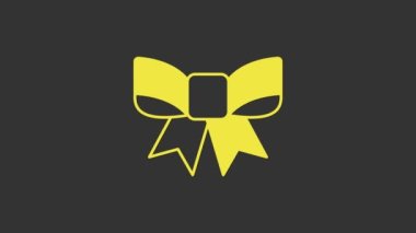 Sarı hediye yay simgesi gri arkaplanda izole edildi. 4K Video hareketli grafik canlandırması