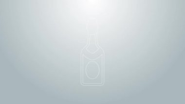 Mavi çizgi şampanya şişesi ikonu gri arka planda izole edilmiş. 4K Video hareketli grafik canlandırması