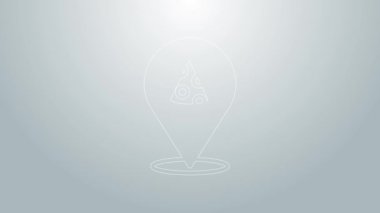 Mavi çizgi pizza dilimi gri arka planda izole edilmiş. Fast food menüsü. 4K Video hareketli grafik canlandırması