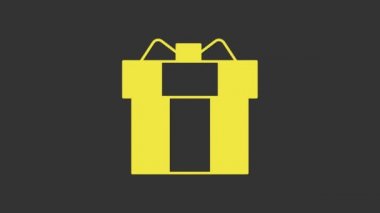 Sarı hediye kutusu simgesi gri arkaplanda izole edildi. 4K Video hareketli grafik canlandırması