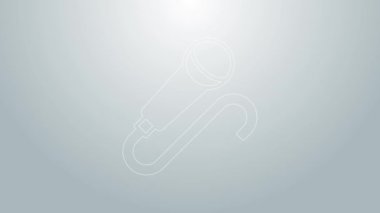 Mavi çizgi mikrofon simgesi gri arkaplanda izole edildi. Radyodaki mikrofondan. Sözcü işareti. 4K Video hareketli grafik canlandırması