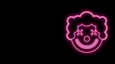 Parlayan neon hattı palyaço kafası simgesi siyah arkaplanda izole edildi. 4K Video hareketli grafik canlandırması