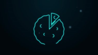 Parlayan neon hattı, siyah arka planda izole edilmiş ev yapımı turta ikonu. 4K Video hareketli grafik canlandırması
