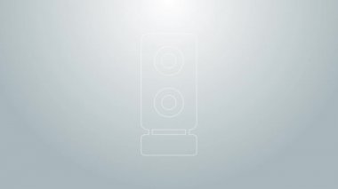 Mavi çizgi Stereo hoparlörü gri arkaplanda izole edildi. Ses sistemi hoparlörleri. Müzik ikonu. Müzikal sütun hoparlörü. 4K Video hareketli grafik canlandırması