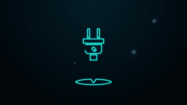 Glowing neon line Electric plug icon isolated on black background. Concept of connection and disconnection of the electricity. 4K Video motion graphic animation — Stock Video