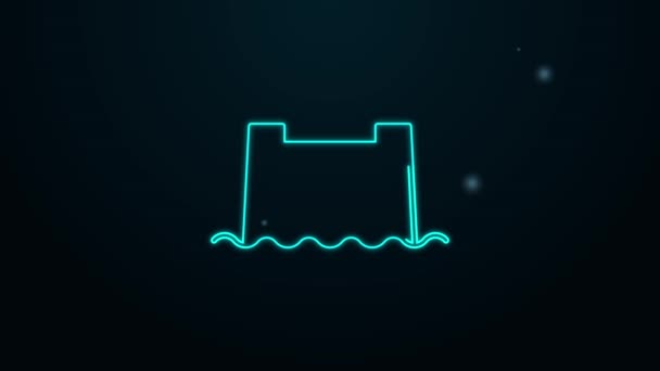 Leuchtende Neon-Linie Hydroelectric Damm Symbol isoliert auf schwarzem Hintergrund. Wasserkraftwerk. Wasserkraft. Wasserkraft. 4K Video Motion Grafik Animation — Stockvideo