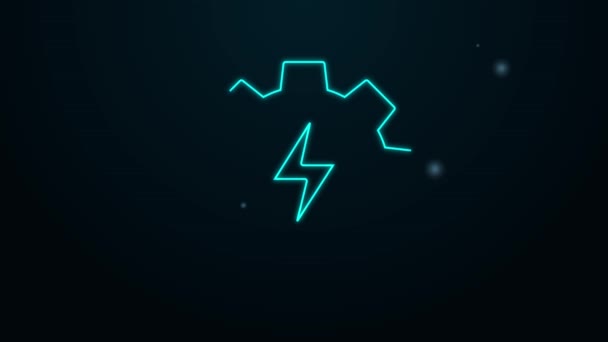 Glowing neon line Gear and lightning icon isolated on black background. Electric power. Lightning bolt sign. 4K Video motion graphic animation — Stock Video
