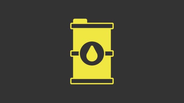 Żółta ikona beczki paliwa Bio odizolowana na szarym tle. Biologia ekologiczna i pojemnik. Zielone środowisko i recykling. 4K Animacja graficzna ruchu wideo — Wideo stockowe
