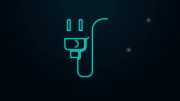 Gloeiende neon lijn Elektrische stekker pictogram geïsoleerd op zwarte achtergrond. Concept van aansluiting en ontkoppeling van de elektriciteit. 4K Video motion grafische animatie — Stockvideo