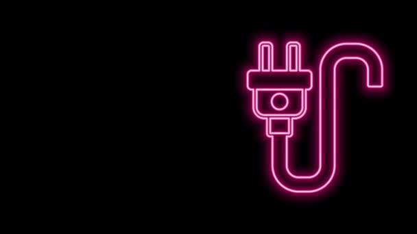 Glowing neon line Electric plug icon isolated on black background. Concept of connection and disconnection of the electricity. 4K Video motion graphic animation — Stock Video