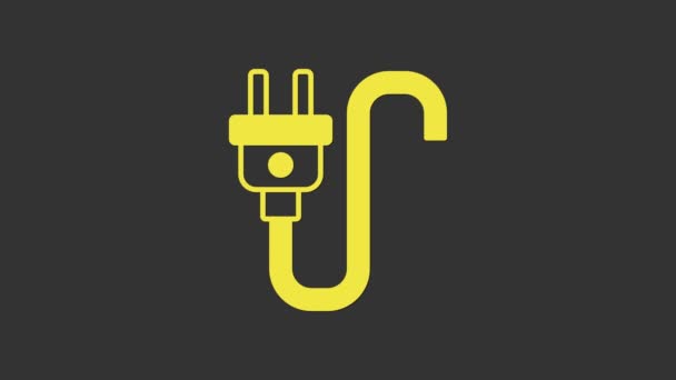 Yellow Electric plug icon isolated on grey background. Concept of connection and disconnection of the electricity. 4K Video motion graphic animation — Stock Video