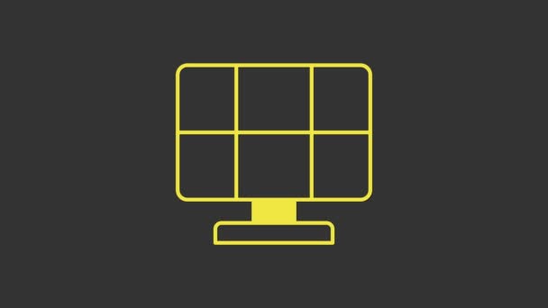 Icono del panel de energía solar amarillo aislado sobre fondo gris. Animación gráfica de vídeo 4K — Vídeo de stock