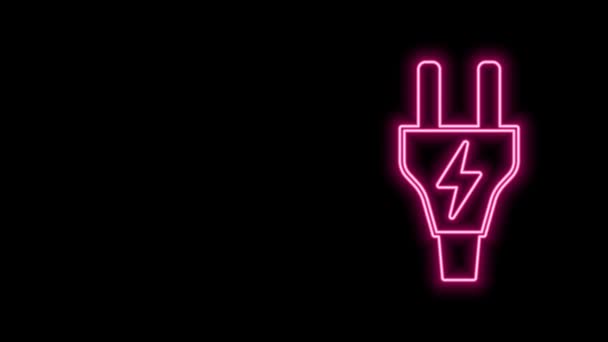 Glowing neon line Electric plug icon isolated on black background. Concept of connection and disconnection of the electricity. 4K Video motion graphic animation — Stock Video