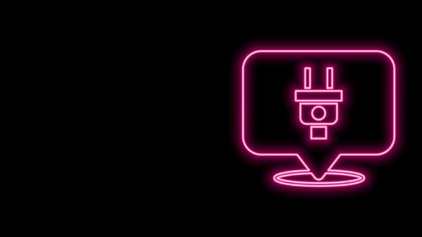 Ragyogó neon vonal Elektromos dugó ikon elszigetelt fekete alapon. A villamos energia csatlakoztatásának és lekapcsolásának fogalma. 4K Videó mozgás grafikus animáció — Stock videók
