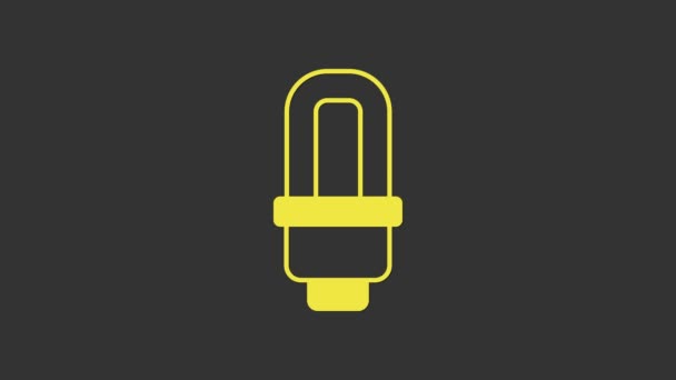 Yellow LED light bulb icon isolated on grey background. Economical LED illuminated lightbulb. Save energy lamp. 4K Video motion graphic animation — Stock Video