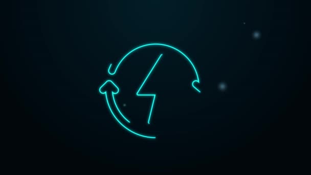 Ragyogó neon vonal Újratöltő ikon elszigetelt fekete háttérrel. Elektromos energia jel. 4K Videó mozgás grafikus animáció — Stock videók