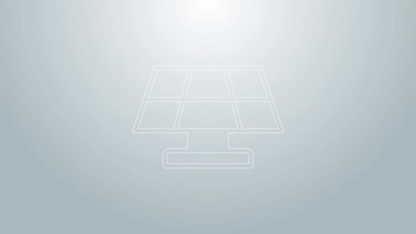 Blue line Solar energy panel icon isolated on grey background. 4K Video motion graphic animation — Stock Video