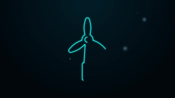 Glowing neon line Wind turbine icon isolated on black background. Wind generator sign. Windmill for electric power production. 4K Video motion graphic animation — Stock Video