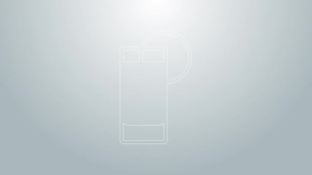 Синяя линия Текила стекло с лемонным значком изолированы на сером фоне. Мексиканский алкоголь. Видеографическая анимация 4K — стоковое видео