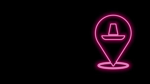 Leuchtende Neon-Linie Traditionelle mexikanische Sombrero-Hut-Symbol isoliert auf schwarzem Hintergrund. 4K Video Motion Grafik Animation — Stockvideo