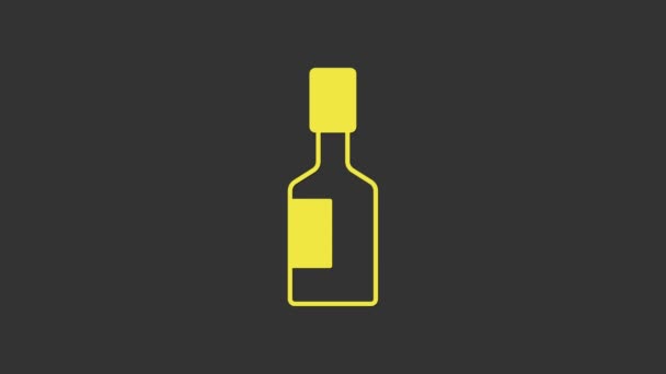 Žluté Tabasco omáčka ikona izolované na šedém pozadí. Chilli kajenská kořeněná papriková omáčka. Grafická animace pohybu videa 4K — Stock video