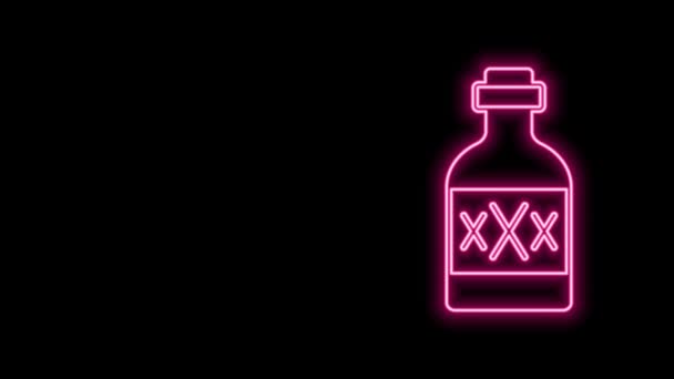 Świecąca neonowa ikona butelki tequili odizolowana na czarnym tle. Meksykański drink alkoholowy. 4K Animacja graficzna ruchu wideo — Wideo stockowe