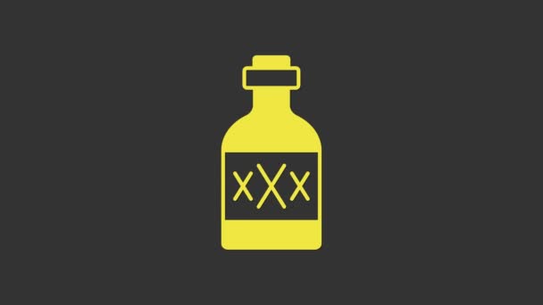 Žlutá ikona Tequila láhev izolované na šedém pozadí. Mexický alkoholický nápoj. Grafická animace pohybu videa 4K — Stock video