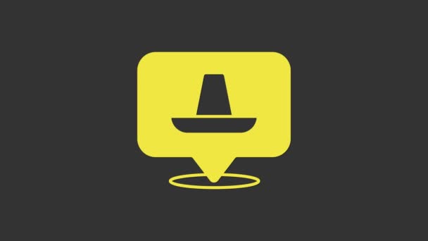 Желтая традиционная иконка шляпы сомбреро на сером фоне. Видеографическая анимация 4K — стоковое видео