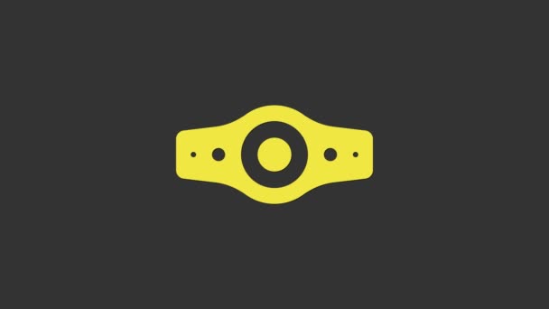 Icono de cinturón de campeonato de lucha libre amarilla aislado sobre fondo gris. Animación gráfica de vídeo 4K — Vídeo de stock