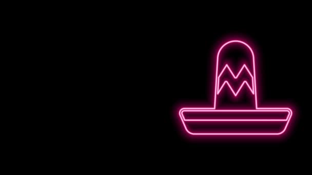 Glowing neon line Traditional mexican sombrero hat icon isolated on black background. 4K 비디오 모션 그래픽 애니메이션 — 비디오