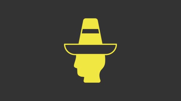 Hombre mexicano amarillo con sombrero aislado sobre fondo gris. Hombre hispano con bigote. Animación gráfica de vídeo 4K — Vídeo de stock