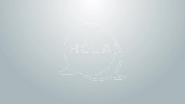 Синяя линия икона Hola выделена на сером фоне. Видеографическая анимация 4K — стоковое видео