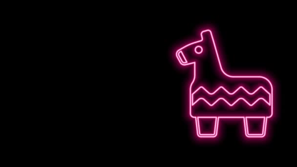 Ligne lumineuse néon icône Pinata isolé sur fond noir. Jouet d'anniversaire traditionnel mexicain. Animation graphique de mouvement vidéo 4K — Video