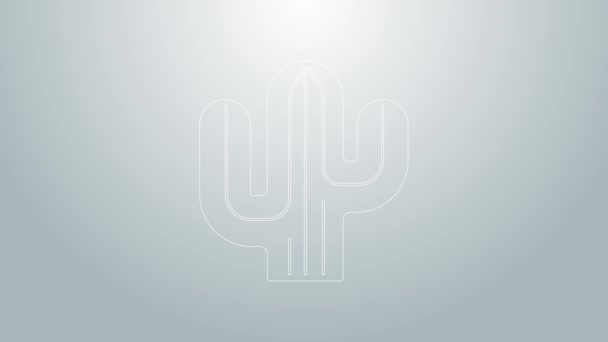 Ikona modrého kaktusu izolovaná na šedém pozadí. Grafická animace pohybu videa 4K — Stock video