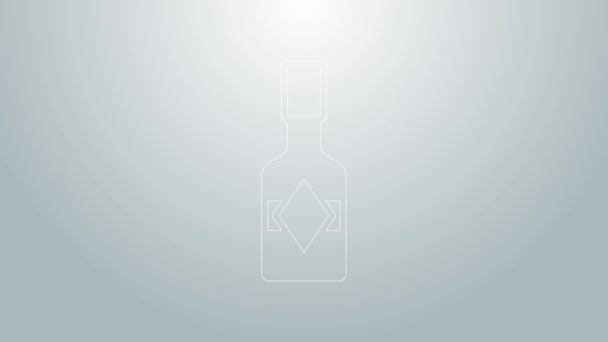 Blue line Tabasco sauce icon isolated on grey background. Chili cayenne spicy pepper sauce. 4K Video motion graphic animation — Stock Video