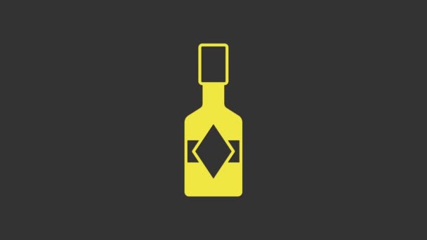 Žluté Tabasco omáčka ikona izolované na šedém pozadí. Chilli kajenská kořeněná papriková omáčka. Grafická animace pohybu videa 4K — Stock video