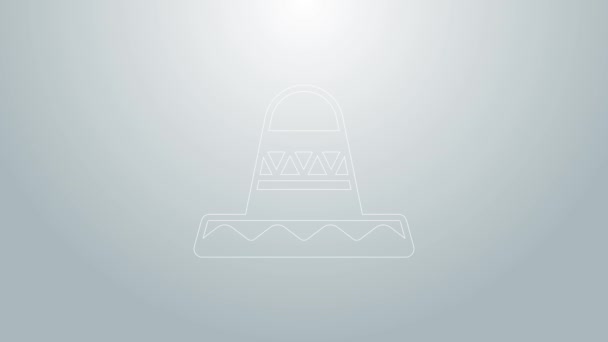 Modrá čára Tradiční mexické sombrero klobouk ikona izolované na šedém pozadí. Grafická animace pohybu videa 4K — Stock video