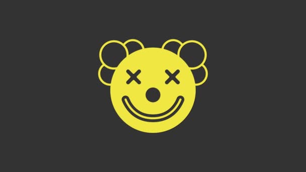 Icône tête de clown jaune isolée sur fond gris. Animation graphique de mouvement vidéo 4K — Video