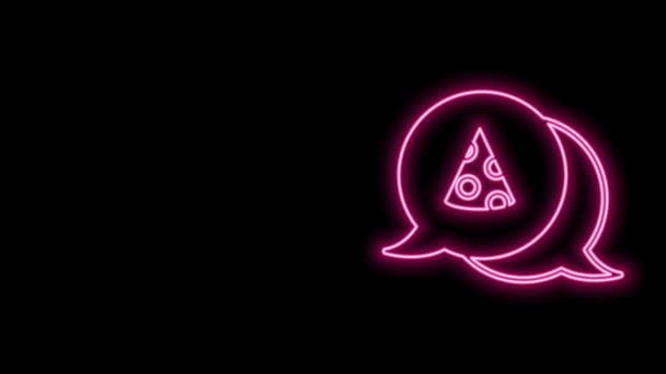 Leuchtende Neon-Linie Scheibe von Pizza-Symbol isoliert auf schwarzem Hintergrund. Fast Food Menü. 4K Video Motion Grafik Animation — Stockvideo