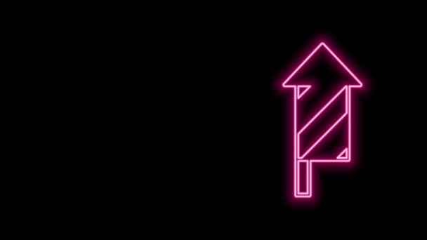 Glowing neon line Firework rocket icon isolated on black background. Concept of fun party. Explosive pyrotechnic symbol. 4K Video motion graphic animation — Stock Video