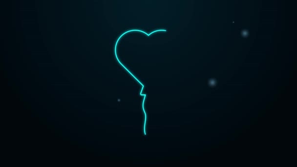 Linha de néon brilhante Balões em forma de coração com ícone de fita isolado no fundo preto. Dia dos Namorados. Animação gráfica em movimento de vídeo 4K — Vídeo de Stock